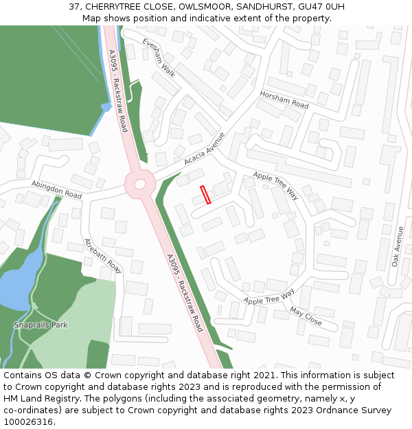 37, CHERRYTREE CLOSE, OWLSMOOR, SANDHURST, GU47 0UH: Location map and indicative extent of plot