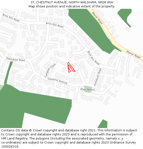 37, CHESTNUT AVENUE, NORTH WALSHAM, NR28 9XH: Location map and indicative extent of plot