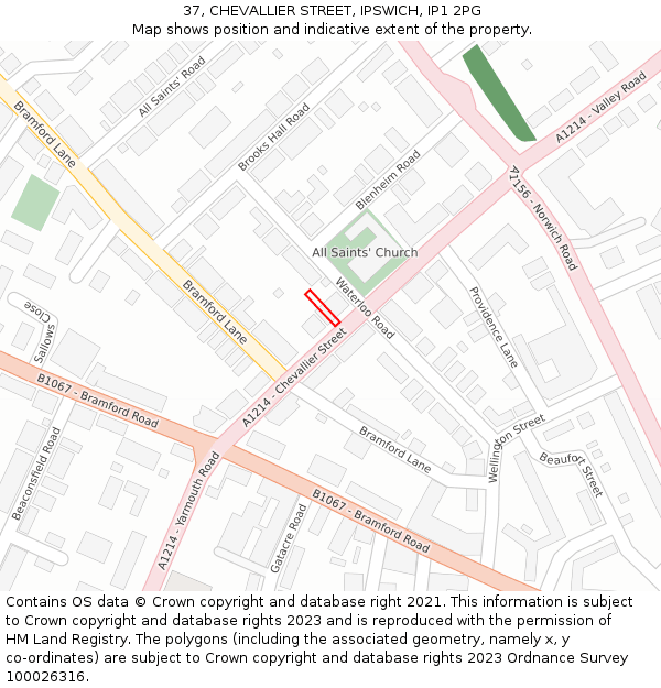 37, CHEVALLIER STREET, IPSWICH, IP1 2PG: Location map and indicative extent of plot