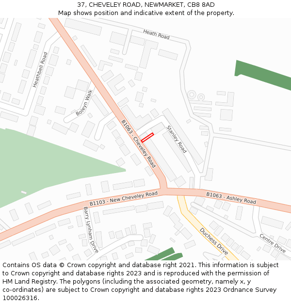 37, CHEVELEY ROAD, NEWMARKET, CB8 8AD: Location map and indicative extent of plot