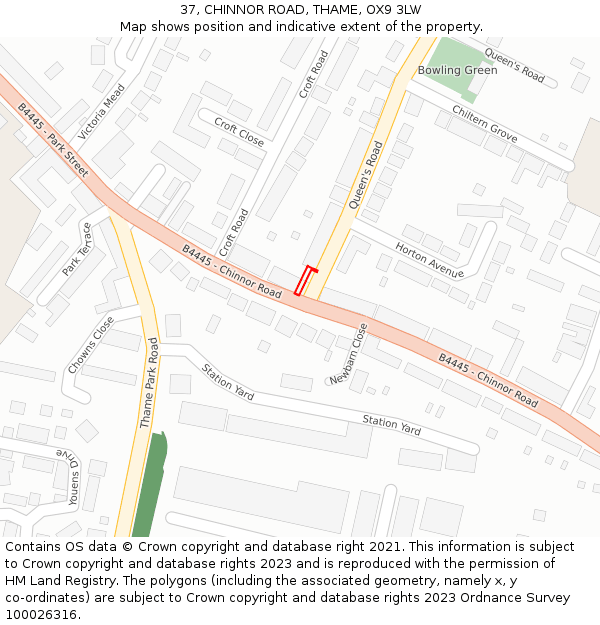 37, CHINNOR ROAD, THAME, OX9 3LW: Location map and indicative extent of plot