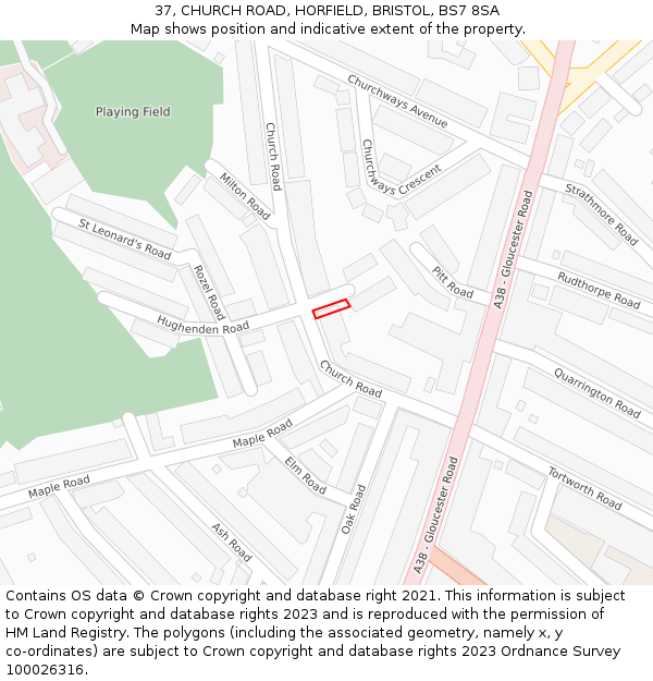 37, CHURCH ROAD, HORFIELD, BRISTOL, BS7 8SA: Location map and indicative extent of plot