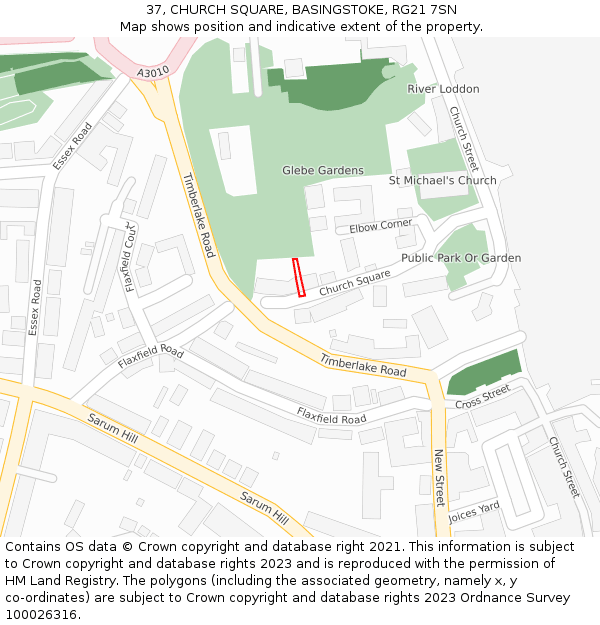 37, CHURCH SQUARE, BASINGSTOKE, RG21 7SN: Location map and indicative extent of plot