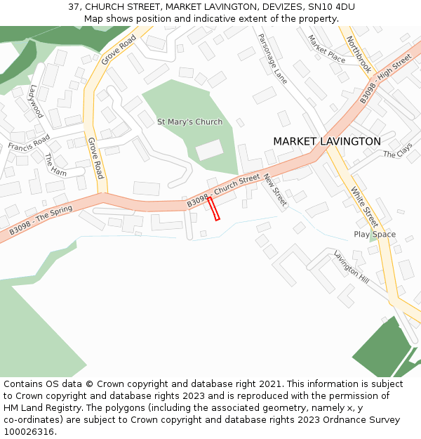 37, CHURCH STREET, MARKET LAVINGTON, DEVIZES, SN10 4DU: Location map and indicative extent of plot