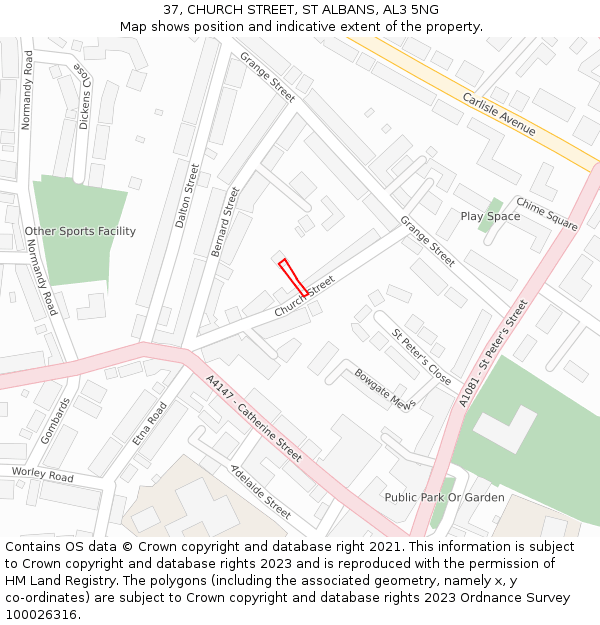 37, CHURCH STREET, ST ALBANS, AL3 5NG: Location map and indicative extent of plot