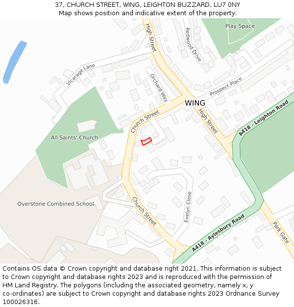 37, CHURCH STREET, WING, LEIGHTON BUZZARD, LU7 0NY: Location map and indicative extent of plot