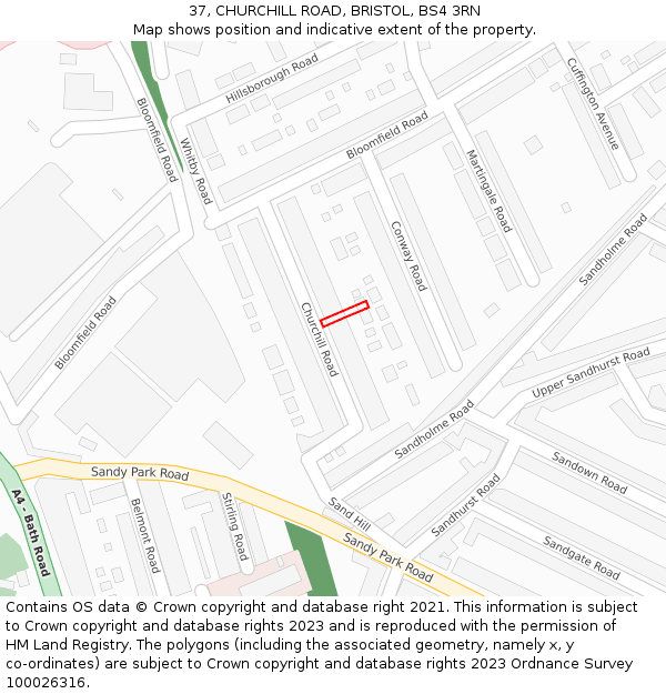 37, CHURCHILL ROAD, BRISTOL, BS4 3RN: Location map and indicative extent of plot