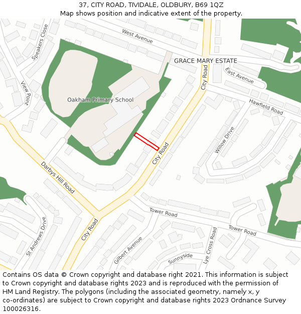37, CITY ROAD, TIVIDALE, OLDBURY, B69 1QZ: Location map and indicative extent of plot