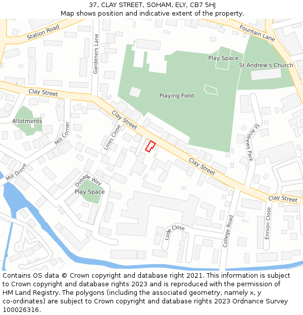 37, CLAY STREET, SOHAM, ELY, CB7 5HJ: Location map and indicative extent of plot