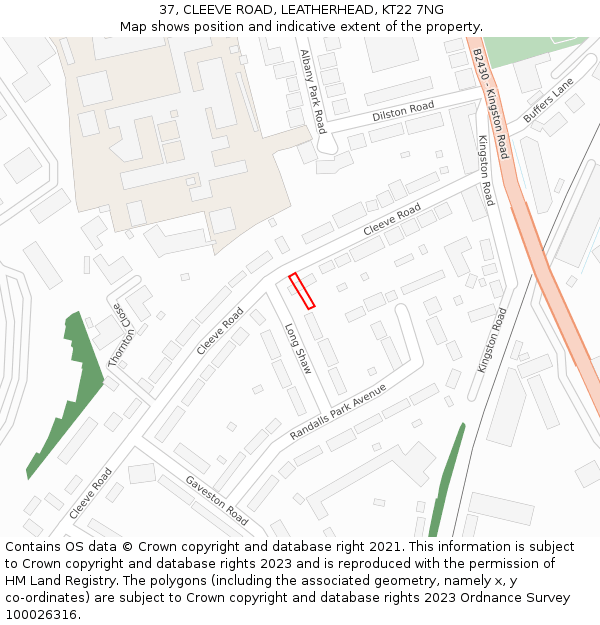 37, CLEEVE ROAD, LEATHERHEAD, KT22 7NG: Location map and indicative extent of plot
