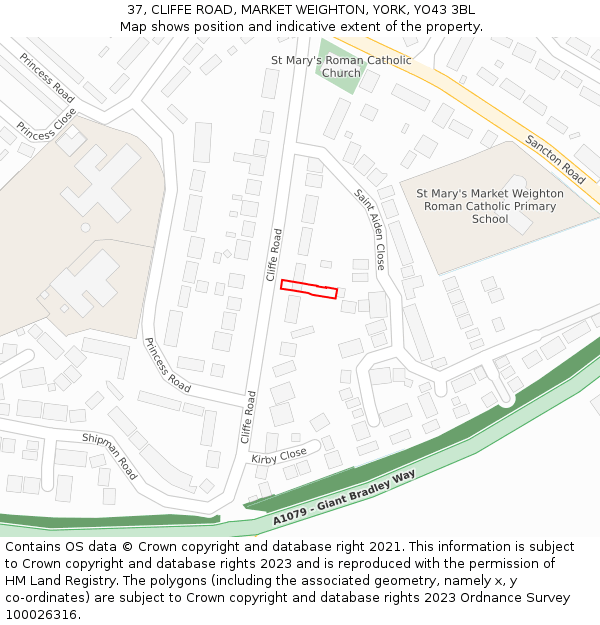 37, CLIFFE ROAD, MARKET WEIGHTON, YORK, YO43 3BL: Location map and indicative extent of plot