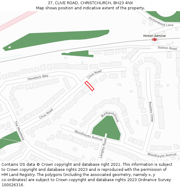 37, CLIVE ROAD, CHRISTCHURCH, BH23 4NX: Location map and indicative extent of plot