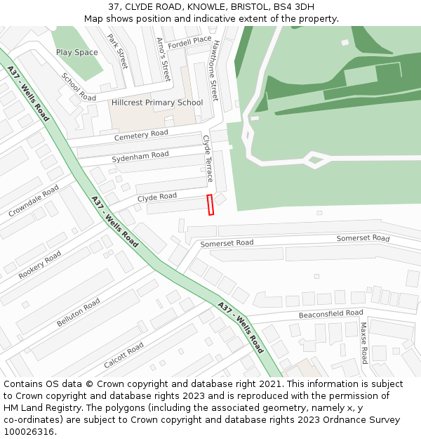 37, CLYDE ROAD, KNOWLE, BRISTOL, BS4 3DH: Location map and indicative extent of plot