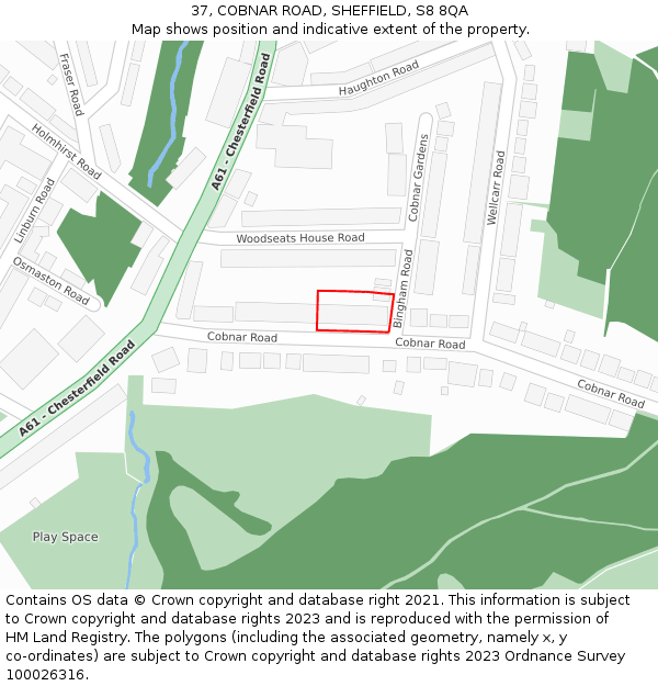 37, COBNAR ROAD, SHEFFIELD, S8 8QA: Location map and indicative extent of plot