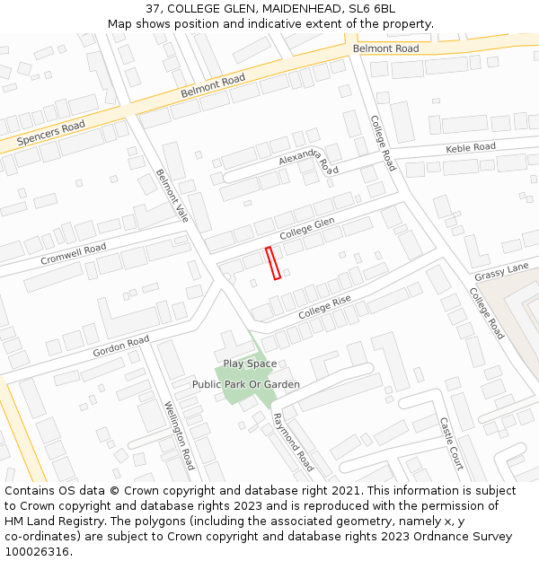 37, COLLEGE GLEN, MAIDENHEAD, SL6 6BL: Location map and indicative extent of plot