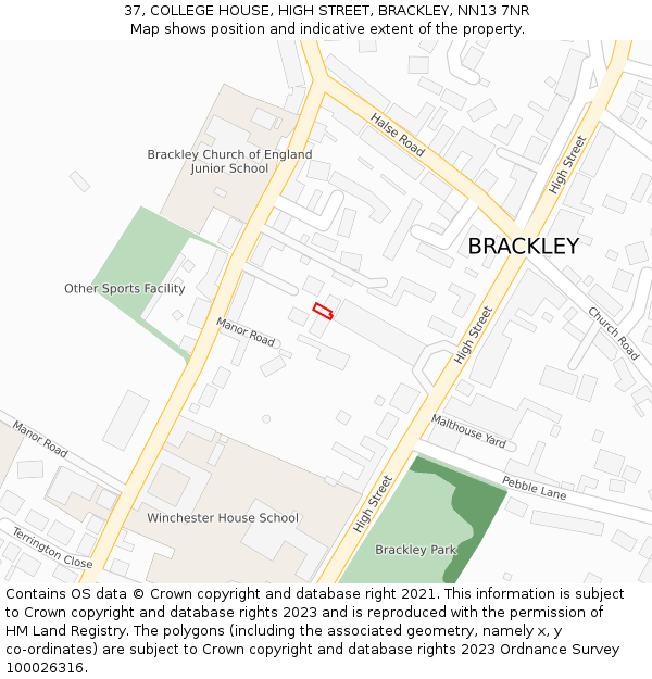 37, COLLEGE HOUSE, HIGH STREET, BRACKLEY, NN13 7NR: Location map and indicative extent of plot