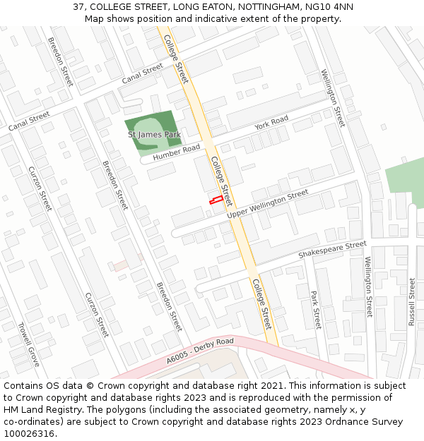 37, COLLEGE STREET, LONG EATON, NOTTINGHAM, NG10 4NN: Location map and indicative extent of plot