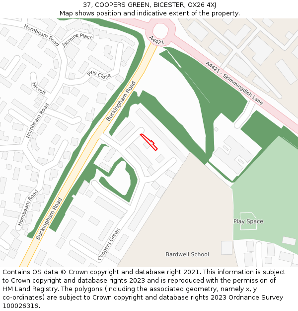 37, COOPERS GREEN, BICESTER, OX26 4XJ: Location map and indicative extent of plot