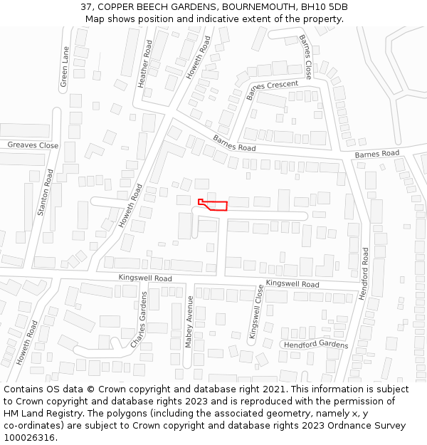 37, COPPER BEECH GARDENS, BOURNEMOUTH, BH10 5DB: Location map and indicative extent of plot