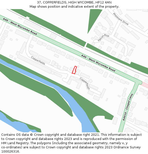 37, COPPERFIELDS, HIGH WYCOMBE, HP12 4AN: Location map and indicative extent of plot