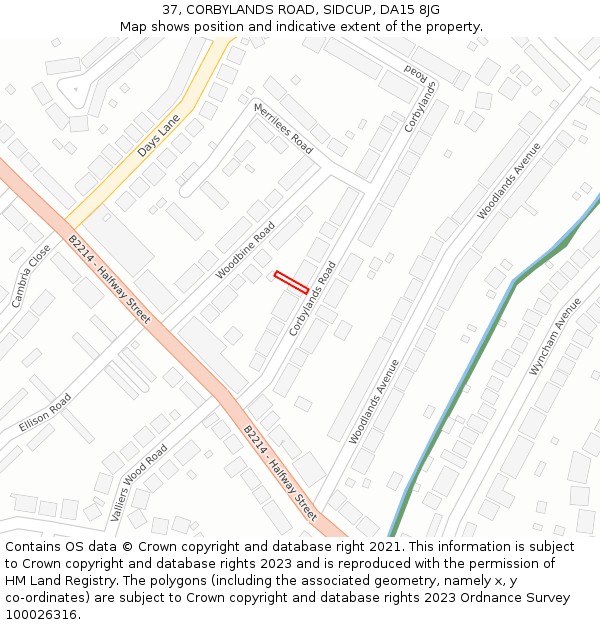 37, CORBYLANDS ROAD, SIDCUP, DA15 8JG: Location map and indicative extent of plot