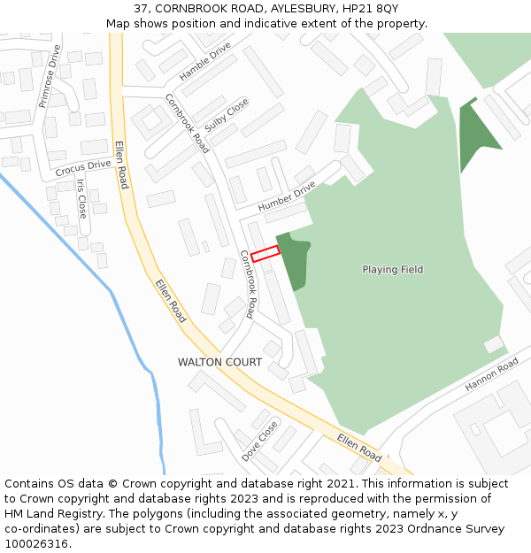 37, CORNBROOK ROAD, AYLESBURY, HP21 8QY: Location map and indicative extent of plot