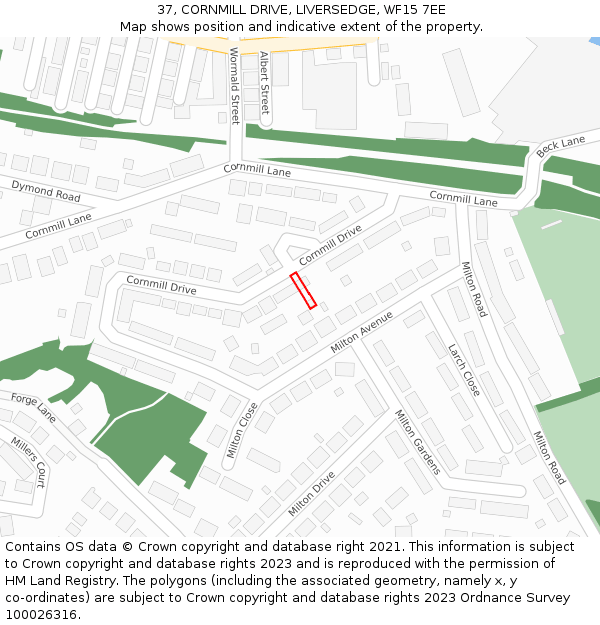 37, CORNMILL DRIVE, LIVERSEDGE, WF15 7EE: Location map and indicative extent of plot