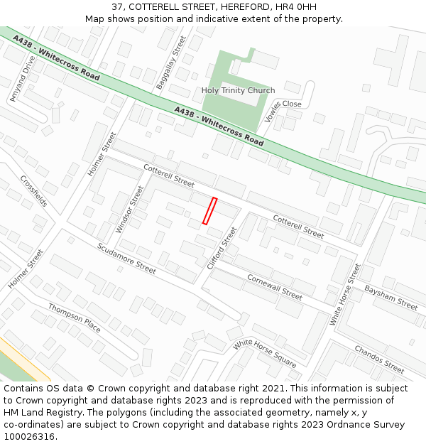 37, COTTERELL STREET, HEREFORD, HR4 0HH: Location map and indicative extent of plot