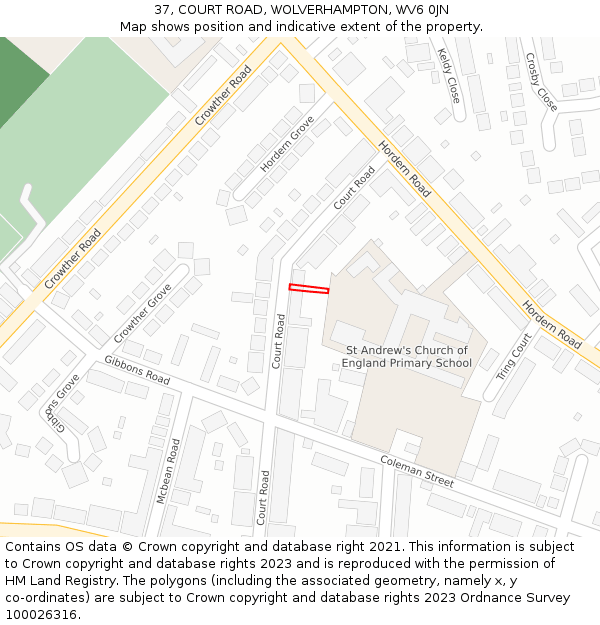 37, COURT ROAD, WOLVERHAMPTON, WV6 0JN: Location map and indicative extent of plot