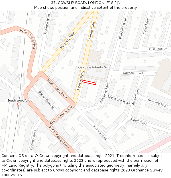 37, COWSLIP ROAD, LONDON, E18 1JN: Location map and indicative extent of plot