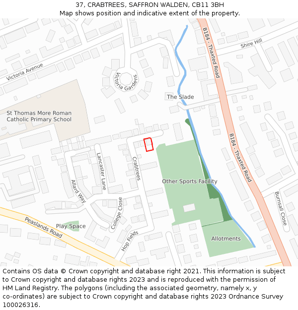 37, CRABTREES, SAFFRON WALDEN, CB11 3BH: Location map and indicative extent of plot