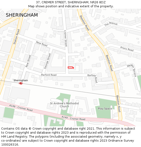 37, CREMER STREET, SHERINGHAM, NR26 8DZ: Location map and indicative extent of plot