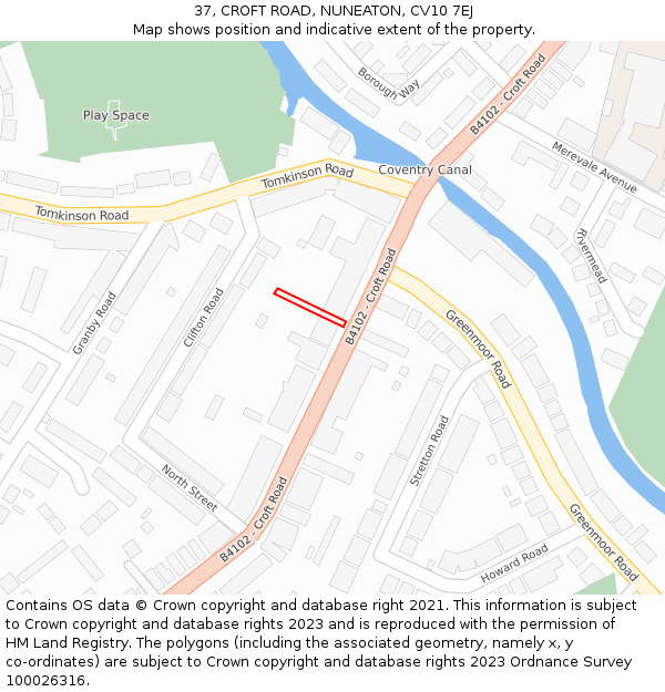 37, CROFT ROAD, NUNEATON, CV10 7EJ: Location map and indicative extent of plot