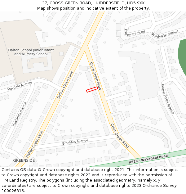 37, CROSS GREEN ROAD, HUDDERSFIELD, HD5 9XX: Location map and indicative extent of plot