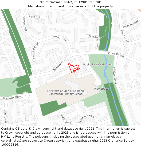 37, CROWDALE ROAD, TELFORD, TF5 0PD: Location map and indicative extent of plot