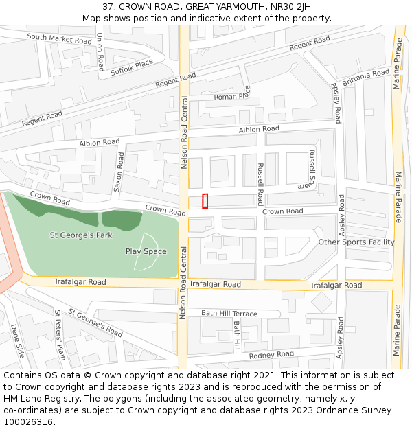 37, CROWN ROAD, GREAT YARMOUTH, NR30 2JH: Location map and indicative extent of plot