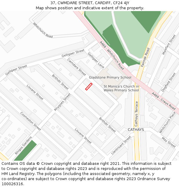 37, CWMDARE STREET, CARDIFF, CF24 4JY: Location map and indicative extent of plot