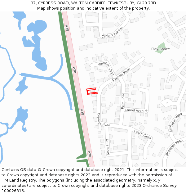 37, CYPRESS ROAD, WALTON CARDIFF, TEWKESBURY, GL20 7RB: Location map and indicative extent of plot