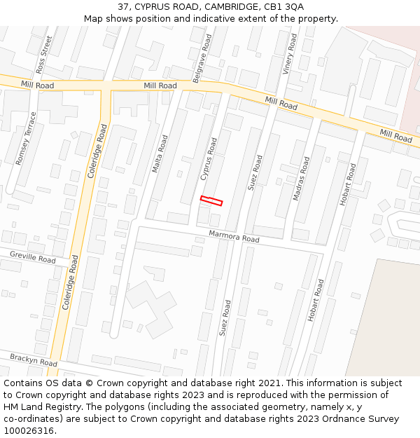 37, CYPRUS ROAD, CAMBRIDGE, CB1 3QA: Location map and indicative extent of plot