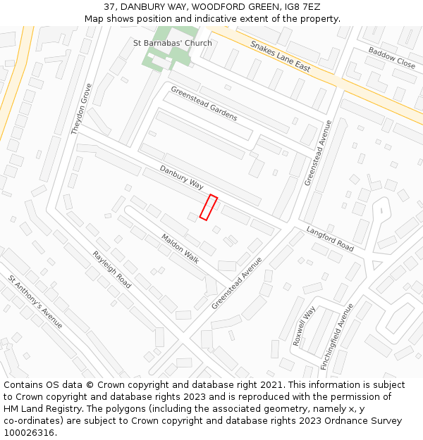 37, DANBURY WAY, WOODFORD GREEN, IG8 7EZ: Location map and indicative extent of plot