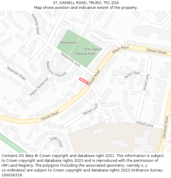 37, DANIELL ROAD, TRURO, TR1 2DA: Location map and indicative extent of plot