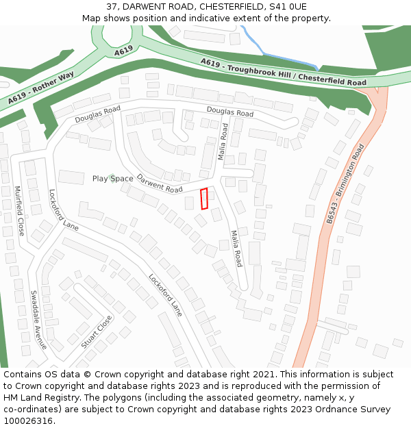 37, DARWENT ROAD, CHESTERFIELD, S41 0UE: Location map and indicative extent of plot
