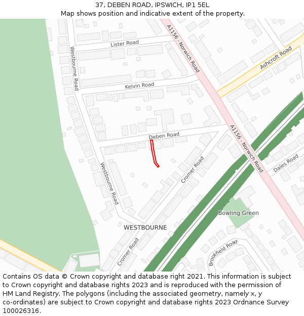 37, DEBEN ROAD, IPSWICH, IP1 5EL: Location map and indicative extent of plot