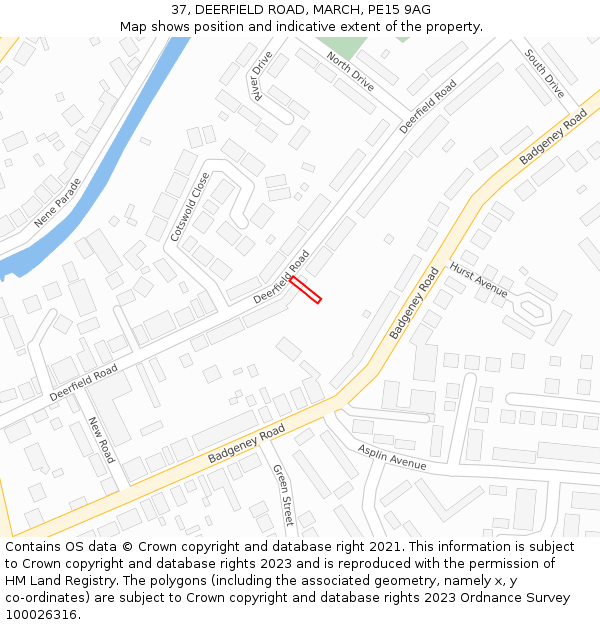 37, DEERFIELD ROAD, MARCH, PE15 9AG: Location map and indicative extent of plot
