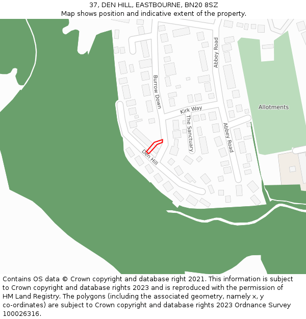 37, DEN HILL, EASTBOURNE, BN20 8SZ: Location map and indicative extent of plot
