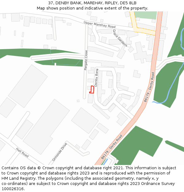 37, DENBY BANK, MAREHAY, RIPLEY, DE5 8LB: Location map and indicative extent of plot