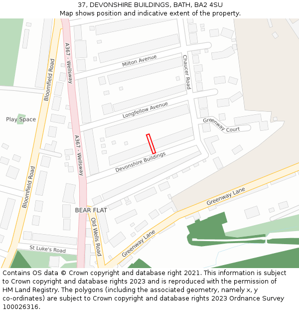 37, DEVONSHIRE BUILDINGS, BATH, BA2 4SU: Location map and indicative extent of plot
