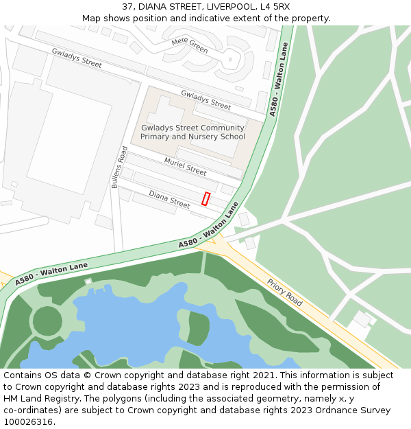 37, DIANA STREET, LIVERPOOL, L4 5RX: Location map and indicative extent of plot