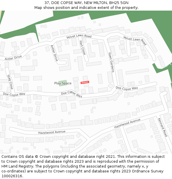 37, DOE COPSE WAY, NEW MILTON, BH25 5GN: Location map and indicative extent of plot