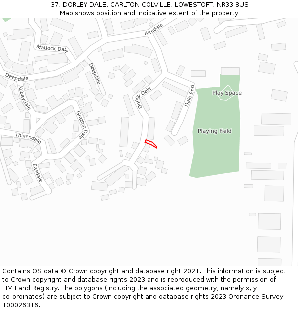 37, DORLEY DALE, CARLTON COLVILLE, LOWESTOFT, NR33 8US: Location map and indicative extent of plot